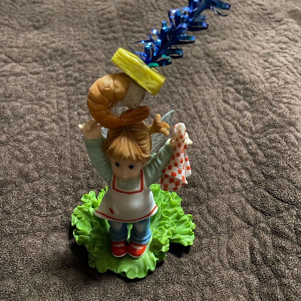 Girl Figurine with Red Shoes and lettuce Base